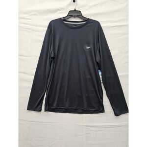 Speedo Mens Long Sleeve Swim Tee Rash Guard Black Large NWT 281-00-4471